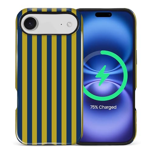 Goodsprout for iPhone 17 Air Cases,Campatible with Magsafe,2-Layer Hard Shell + Silicone Cover - Shockproof Protection, High-end and Fashionable Phone Case Blue-Green Striped Minimalist Style