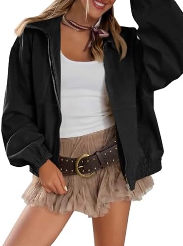 Tankaneo Womens Cropped Jackets Zip Up Lightweight Short Utility ...