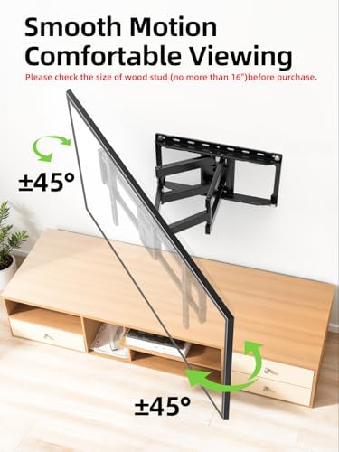 USX Mount Full Motion TV Wall Mount for Most 42-90 inch Flat Screen/LED/4K, TV Mount Bracket Dual Swivel Articulating Tilt 6 Arms, Max 16" Wood Studs, VESA 600x400mm, Holds up to 132lbs — view 7