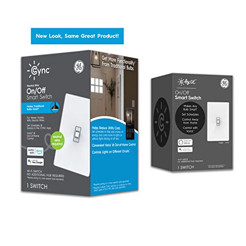 Ge Lighting Cync Smart Light Switch On/Off Toggle Style, Neutral Wire Required, Bluetooth And 2.4 Ghz 4-Wire Wi-Fi Switch, Works With Alexa And Google Home #TOP1