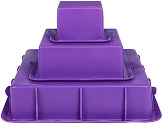 Webake Silicone Cake Moulds Square Cake Tins Set of 3 Tier Layer 9" 6" 3" Non-Stick Baking Molds Bakeware Tray for Birthday Party Wedding Anniversary