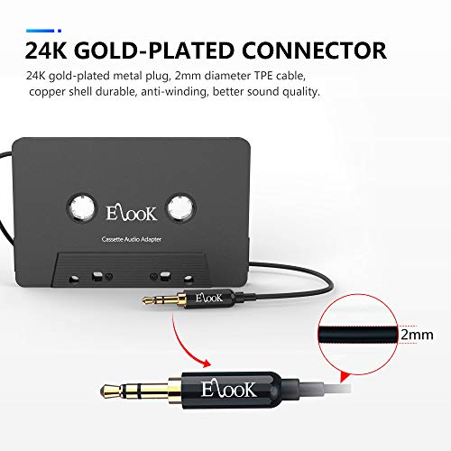Elook Car Cassette Aux Adapter, 3.5Mm Universal Audio Cable Tape Adapter For Car, Phone, Mp3 Ect. Black #TOP2