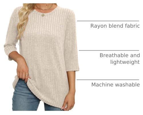 Image of JomeDesign Sweaters for Women 3 /4 Sleeve Tops Round Neck Loose Casual Blouses