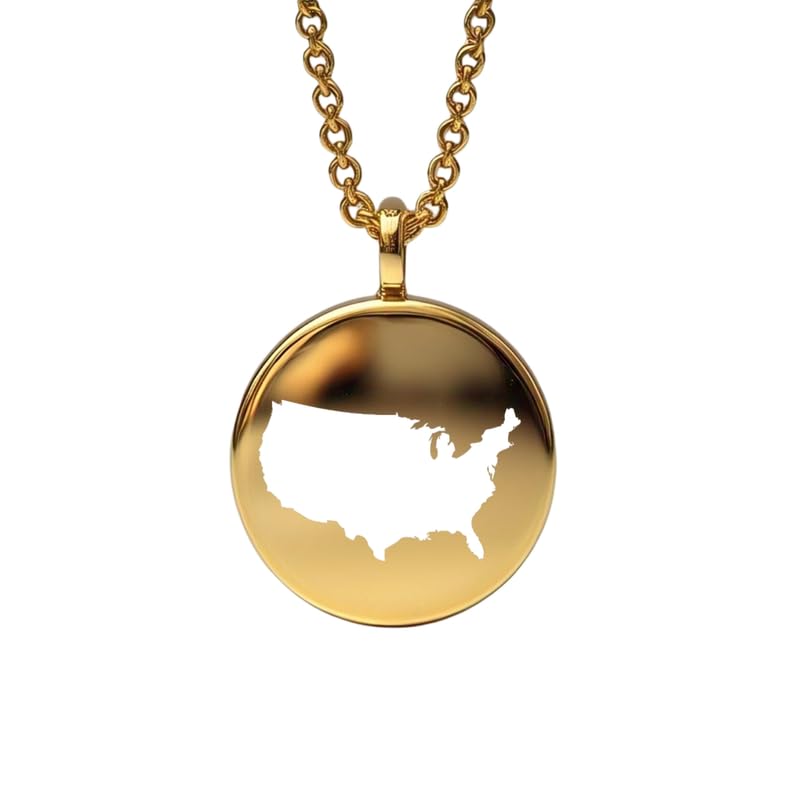 Pendentif carte des États-Unis en argent et or 14k pour collier