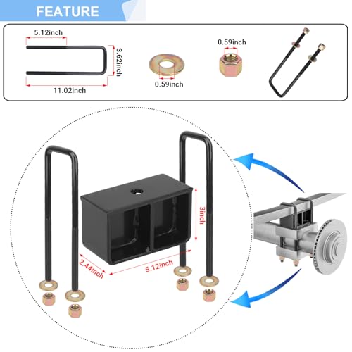 AiYiGu 3 Inches Rear Leveling Lift Blocks Kit Compatible with 1999-2019 Chevy Silverado 1500, GMC Sierra 1500, 3\" Rear Black Leveling Kit Block Extended Square U-Bolts
