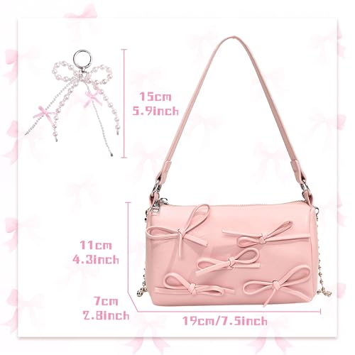 Image of JeVenis Pink Bows Coquette Shoulder Bag for Women Hobo Handbags Trendy Y2K Purses Leather Clutch Bag Cute Bow Purse
