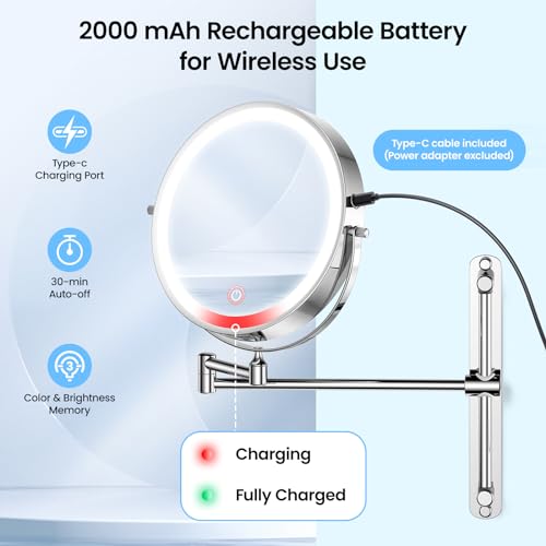 Gospire 8.5 Inch Rechargeable Wall Mounted Lighted Makeup Mirror With Magnification 10X thumb #5