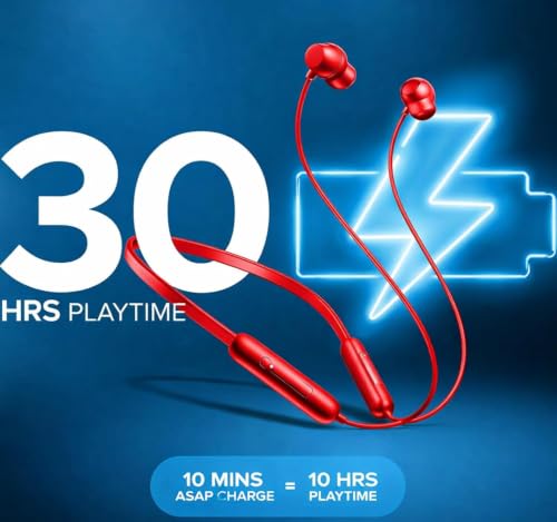 Image of Original Neckband for OnePlus Z3 Earbuds with Quick Charging Soft Silicone Band and Bass Boost Audio (Red)