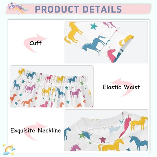Colorful Unicorn Funny Pattern Cute Pajama Sets Long Sleeve Top and Pants, Snug Fit Sleepwear for Night Wears4
