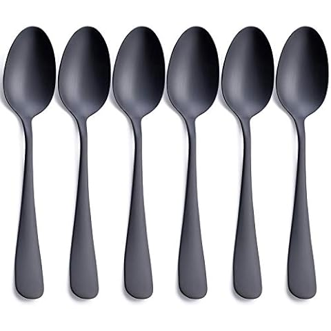 Matte Black Dinner Spoon, GoGeiLi Stainless Steel Satin Finish 7.8-inch Silverware Flatware Spoon Set, Service for 6, Dishwasher Safe Cover