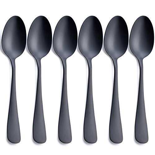 Matte Black Dinner Spoon, GoGeiLi Stainless Steel Satin Finish 7.8-inch Silverware Flatware Spoon Set, Service for 6, Dishwasher Safe