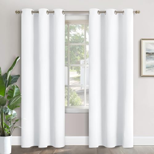 Image of YoungsTex White Curtains 84 Inches Length for Living Room - Grommet Top Privacy Protection White Window Curtains for Bedroom, 2 Panels, 42 x 84 Inch