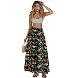 Xuxugorta Dinosaur Womens Plus Size Maxi Skirt Casual Summer A-Line Beach Maxi Skirt Elastic High Waist Long Skirts