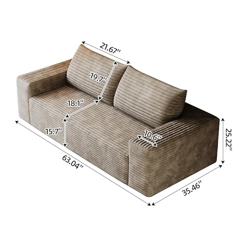 63" Cloud Loveseat Boneless Sofa Couch in a Box, No Assembly Required 2 Seater Foam Compression Couches, Modern Living Room Floor Sofa Couch Corduroy Small Love Seat by Eafurn - Image 2