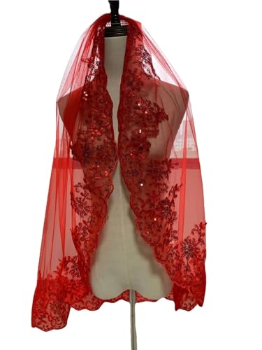 1 Tier Short Lace Sequin Green Wedding Bridal Veil With Comb