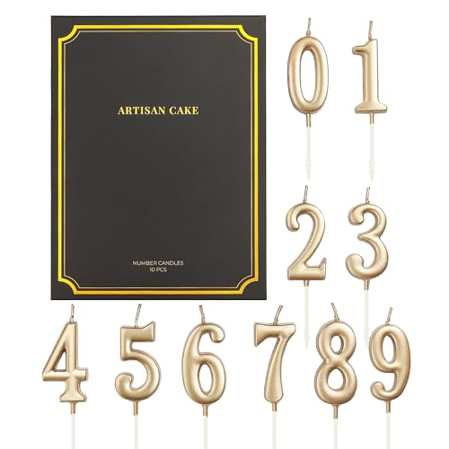 ARTISAN CAKE 10-Pieces Champagne Numeral Birthday Candles Cake Numeral Candles Number 0-9 Glitter Cake Topper Decoration for Birthday Wedding Anniversary Party Celebration
