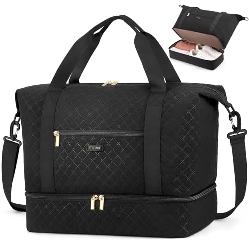 ETRONIK Ryanair Cabin Bags 40×30×20 24L Travel Bag with Shoe Compartment Water Resistent Underseat Hand Luggage Bag Gym Bag Overnight Weekend Bags for Women Carry-on Holdall Hospital Bag Black