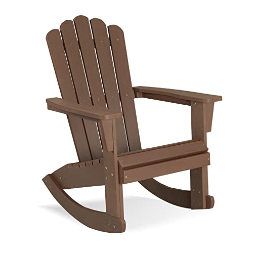 Psilvam Adirondack Patio Rocking Chair, Poly Lumber Porch Rocker with High Back, 350Lbs Support Adirondack Rocking Chairs for Both Outdoor and Indoor, Poly Rocker Chair Looks Like Real Wood
