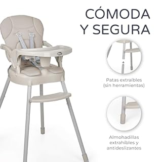 MS BabyWorld – Seggiolone pappa BELLY e SPOON – Convertibile in rialzo e in sedia | 3 in 1 | Seggiolone pieghevole con seduta imbottita | Portatile, stabile e sicuro | Gambe antiscivolo (Belly Gris)