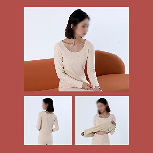 Thermal Underwear Set, Women's Thermal Clothing, Fleece And Thick Autumn Clothes And Long Pants, Winter Silk Wool Bottoming Shirt (Skin Colour Large) #TOP1