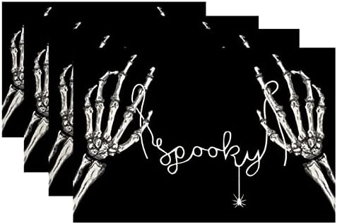 Halloween Decorations Skeleton Spooky Black Placemats 12 x 18 Inch Set of 4 Party Décor Rustic Vintage Washable Table Mats AP158