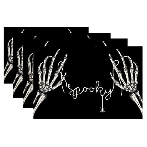 Halloween Decorations Skeleton Spooky Black Placemats 12 X 18 Inch Set Of 4 Party Décor Rustic Vintage Washable Table Mats Ap158 #TOP11