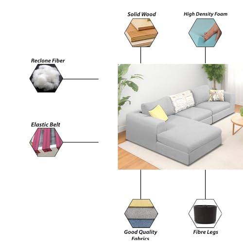 Image of Koza LHS 4 Seater L Shape Sofa Set for Living Room (Grey Fabric) Premium Fabric Sofa