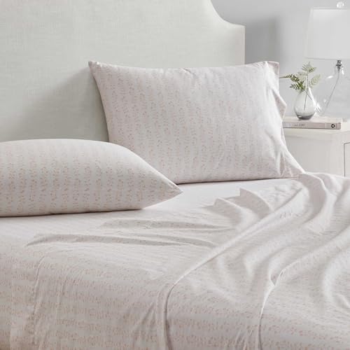 Image of Martha Stewart - Twin Size Sheets Set, Crisp & Tailored Cooling Sheets w /a Naturally Smooth Cotton Percale Lightweight Feel - Bed Sheets with Matching Pillowcase & Fitted Sheet (Ditsy Vine Pink)