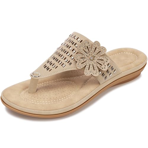 Aomigoct Comfort Womens Sandals Summer: Memory Foam Insole Dress Slides for Women - Non-Slip Lightweight Walking Flip Flops