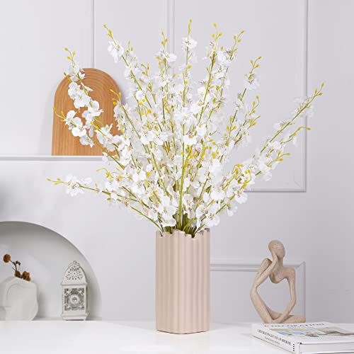 Decpro 12 Pcs Artificial Dancing Lady Orchid Flower Faux Long Stem Silk Flowers For Home Wedding Office Party Festive Garden Decor, Table Centerpieces, White #TOP3