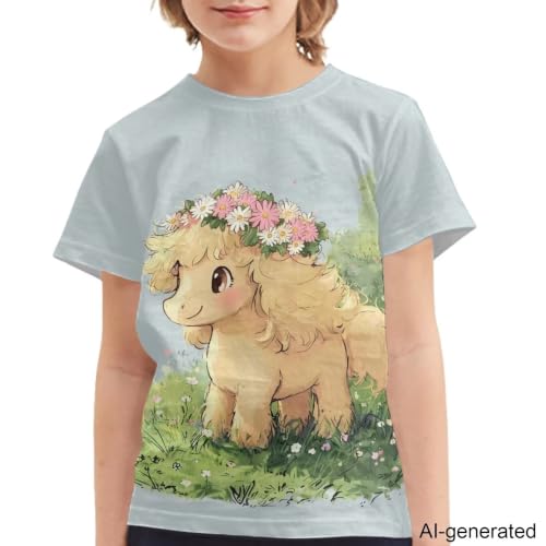 Image of Novelty 3D Graphic T Shirts for Kids Crew Neck Funny Animal Print Short Sleeve Girls Tshirts 3-16 Years