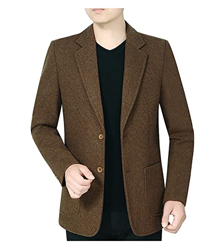Dawwoti Blazer masculino Tweed Blazer paletó com botões de madeira slim fit grossos lã blazer para h