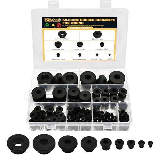 150PCS Silicone Rubber Grommets Kit, 9 Size Black Round Hole Rubber Wire Grommets for Wiring Automotive Rubber Cable Bushing Firewall Hole Plug, Drain Holes in Hydroponic and Irrigation Systems