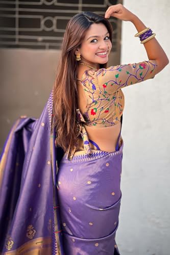 Image of SGF11 Women's Paithani Soft Lichi Silk Kanjivaram Sarees With Blouse Piece