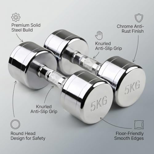 Image of Steel Dumbbell Set (2Kg 2.5kg, 3kg,4kg, 5kg, 7.5kg) 1 Pair Dumbbells, Steel Dumbbells, Home Gym Fixed Weight Dumbbell (Silver, 5KG X 2PCS)