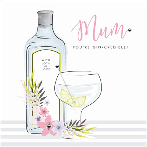 Maman, You're Gin-Cutible ! - Carte de fête des mères florale finie à la main avec cristaux et paillettes appliquées à la main.