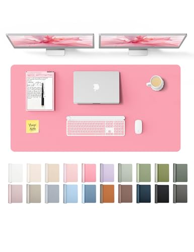 Image of YSAGi Leather Desk Protector, Office Mat, Large Mouse Mat, Non-Slip PU Leather Blotter, Laptop Desk, Waterproof Writing Pad for Office and Home (Pink, 47.2 inch x 23.6 inch)