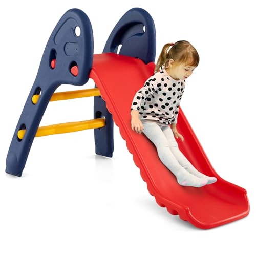 COSTWAY Folding First Slide for Kids, Foldable for Easy Storage, Primary Climb Toy, Safety Plastic, Use for Indoor Outdoor Garden Playground