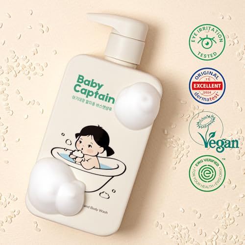 Image of Vegan Rice Baby Wash 13.52 Oz | Tear-Free Cleanser for Newborn & Sensitive Skin | 2-in-1 Shampoo and Body Formula | Plant-Based, Korean Skincare with Gentle Rice Scent