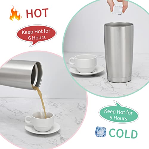 Futtumy 6 Pack Stainless Steel Travel Tumblers, 20 Oz Tumbler With 12 Lids, Insulated Coffee Tumblers, Double Wall Travel Tumblers, Thermal Cups, Powder Coated Coffee Cup For Hot Cold Drinks (Silver) #TOP2