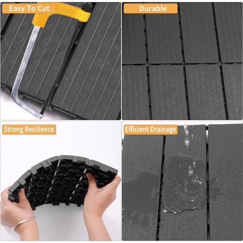neolun Interlocking Plastic Deck Tiles for Outdoor Comfort, Easy DIY Installation, Water-Resistant Flooring in Light Gray (Pack of 44)