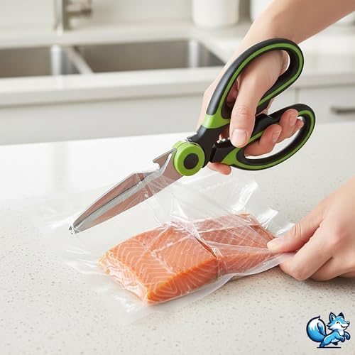 Bluefox Yeşil Ağır Hizmet Tipi Mutfak Makası, Çok Amaçlı Keskin Paslanmaz Çelik Makas, Tavuk, Balık, Et, Sebzeler, Otlar, Barbekü, Çiçekler, Kuruyemişler için Mutfak Makası - Görsel 5