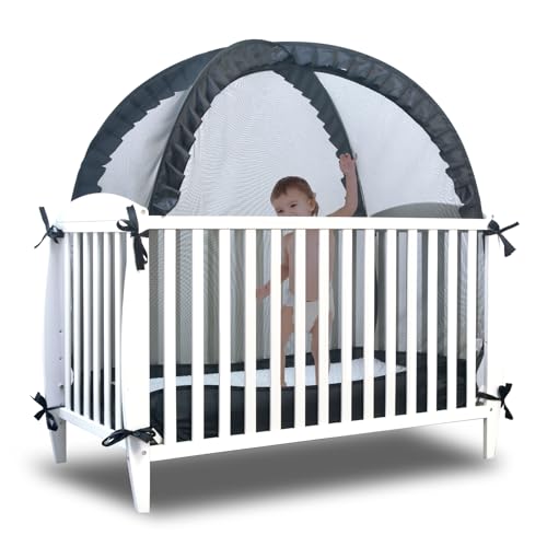 tupi Baby Crib Tent Safety Net to Keep Baby in, Pop Up Crib Tent Canopy Keep Baby from Climbing Out, Mosquito Net for Baby Crib, Ultra Stable Frame, Durable Strong Self-Locking Zipper, Black