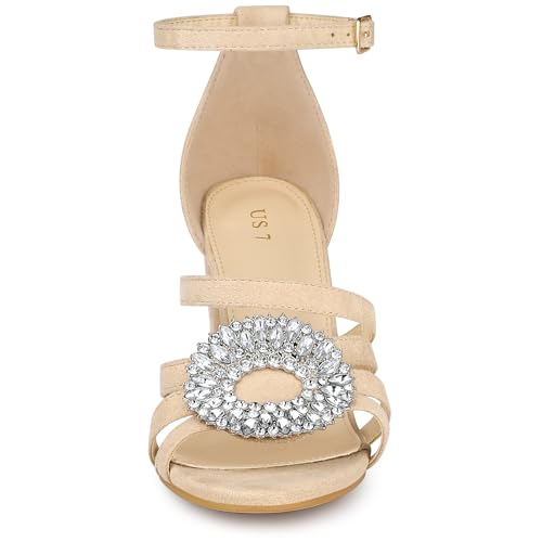 Allegra K Allegra K Women's Open Toe Crystal Rhinestone Buckle Chunky Heel Beige Sandal 6 M US