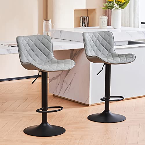 Younuoke Bar Stools Set Of 2 Modern Faux Leather Swivel Counter Height Barstools With Back Adjustable Tall Bar Stool Chairs For Kitchen Islands (Grey) #TOP30