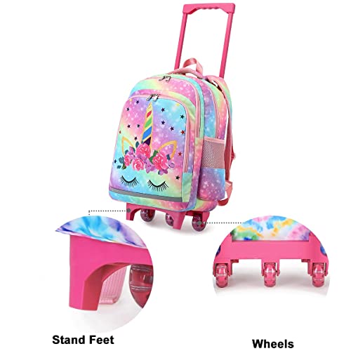 Camtop 18 Inch Rolling Backpack Girls Travel Roller Bag With Wheels Kids School Bags Wheeled Luggage Backpack (Galaxy-Rainbow) #TOP2
