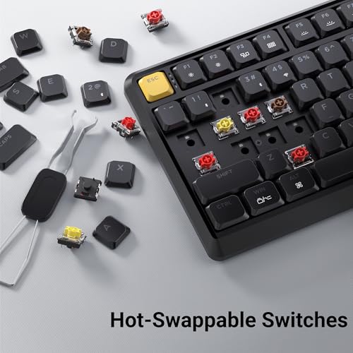 Image of Keychron KJ1 Low Profile Wireless Mechanical Keyboard, 2.4 GHz Bluetooth QMK 75% Layout RGB, Hot-swappable Brown Switch Compatible with Mac Windows Linux, 2000mAh Fast Charge for Gaming - Black