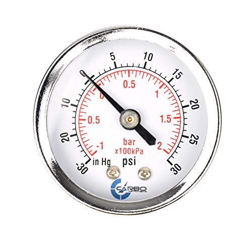 Review Discount CARBO Instruments 2" Pressure Gauge, Chrome Plated Steel Case, Dry, Compound Vacuum -30 Hg - 0-30 psi Back Mount 1/4" NPT