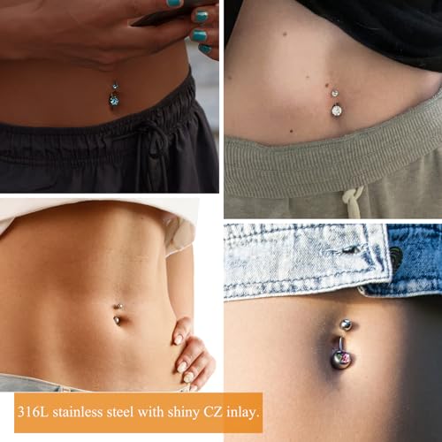 Wssxc 14G Hypoallergenic Surgical Steel Belly Button Ring Cubic Zirconia Belly Button Barbs Body Piercing Set 7Pcs4