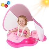 Oziral Bouée Bébé avec Pare-Soleil Amovibles UPF50+, avec Clochette, Bouee Bebe Convient aux Enfants de 6 Mois à 3 Ans. Piscine Gonflable Bébé,Rosa